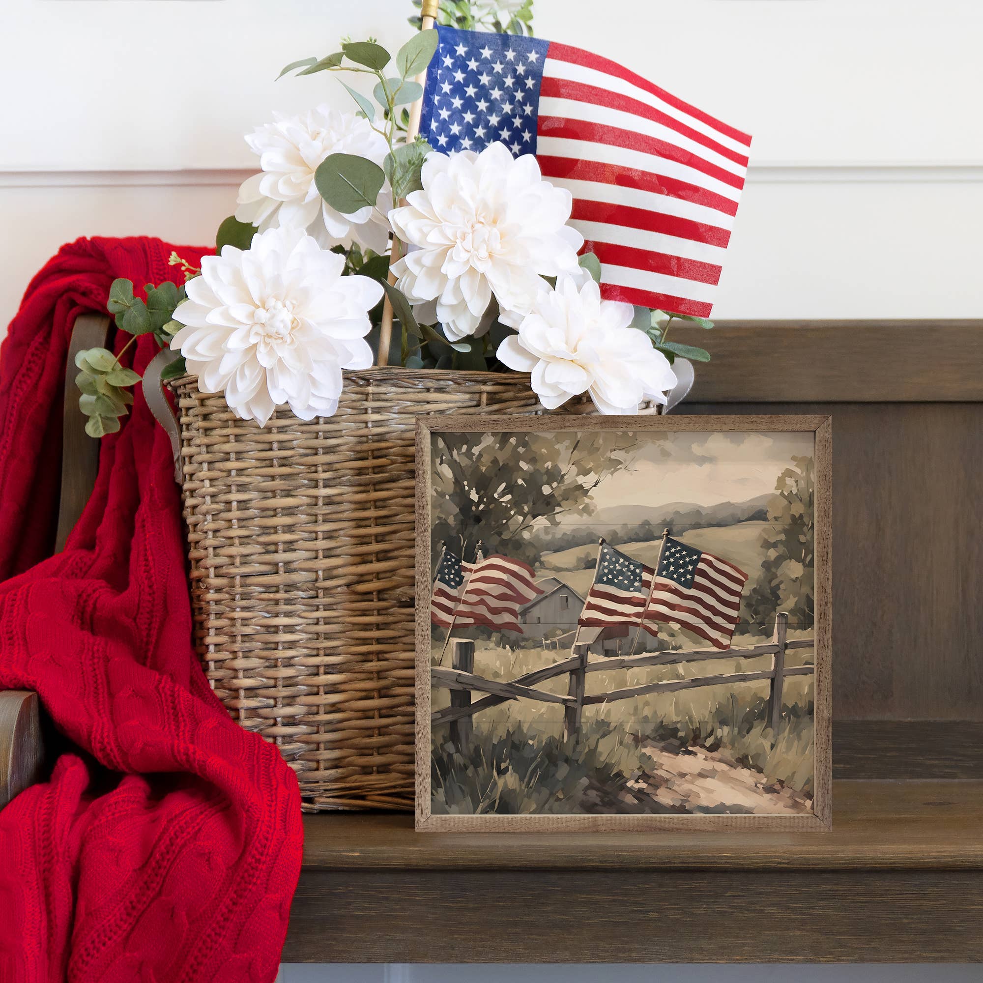 Flags On Wooden Fence Framed Art