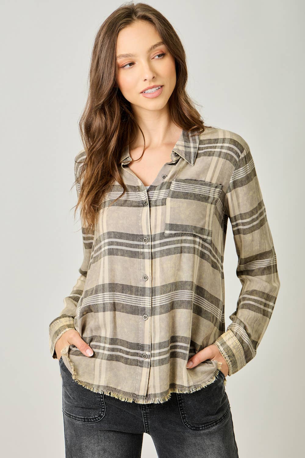 Washed Stone Plaid Button Down Shirt