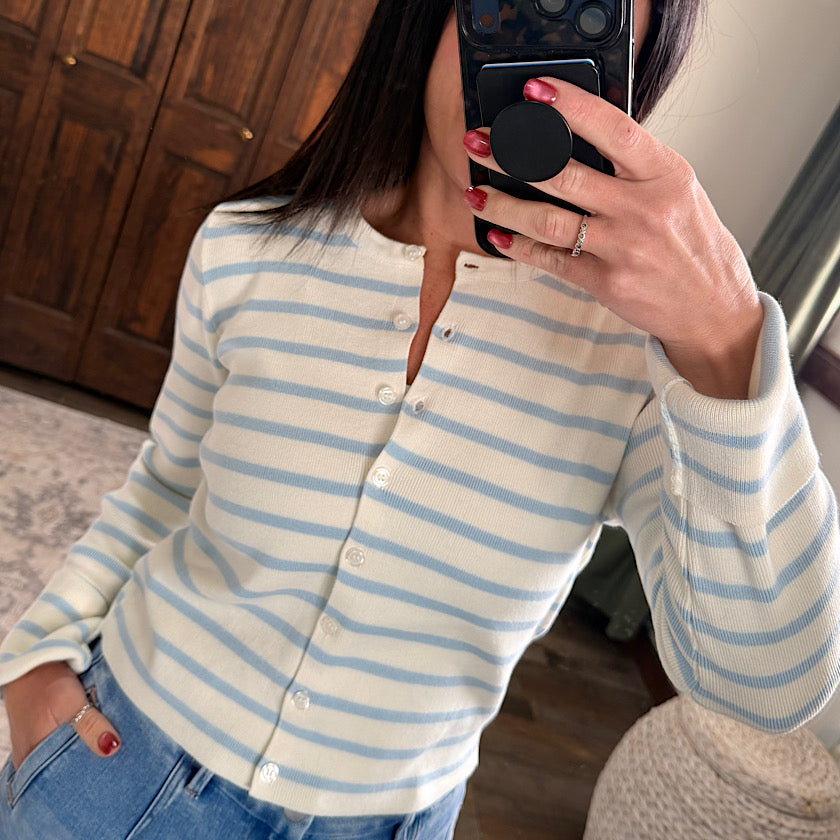 Ice Blue Striped Cardigan