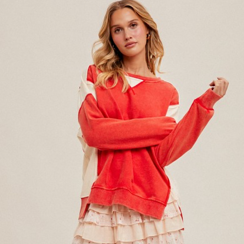 Cherry Red Oversized Terry Sweatshirt