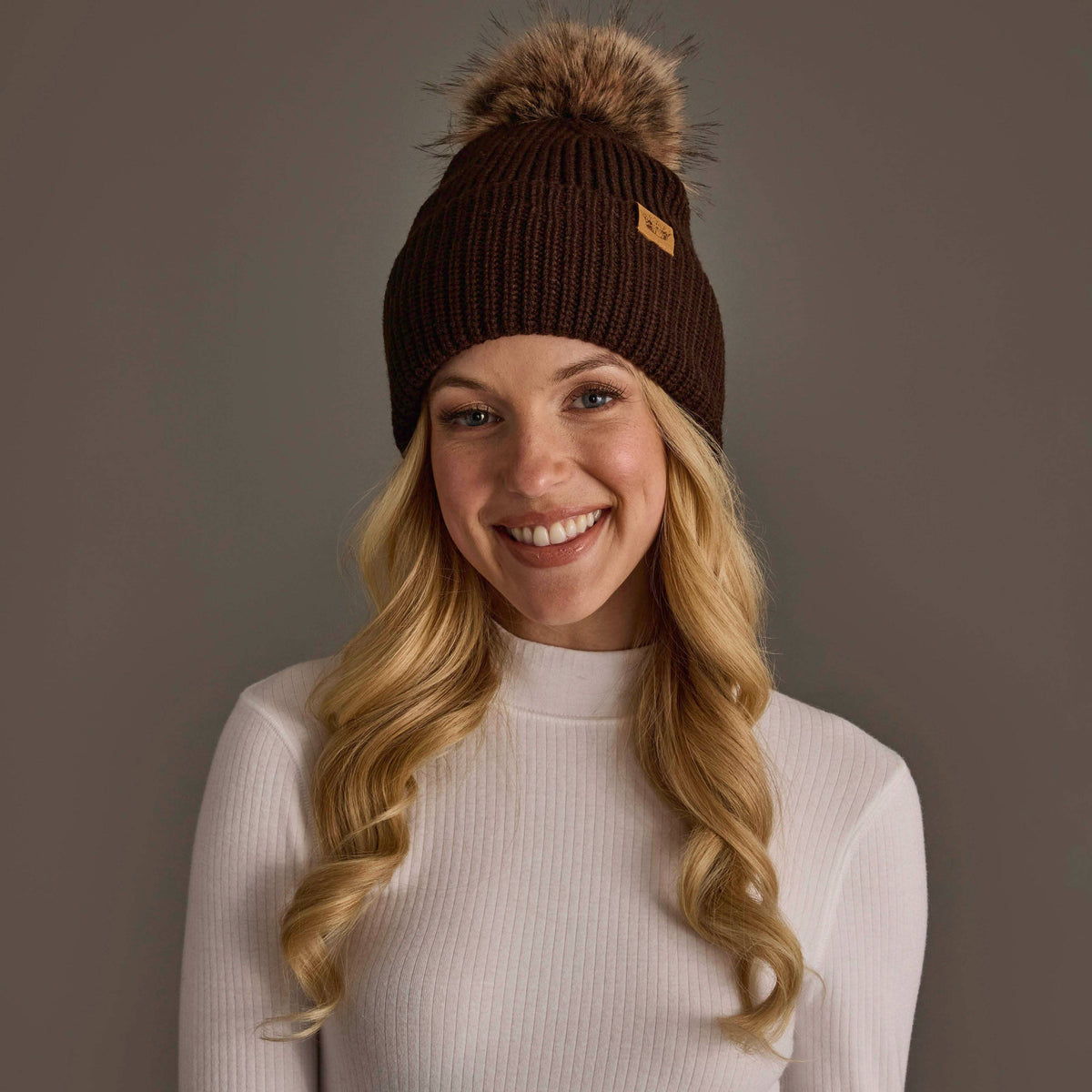 Chocolate Brown Knit Pom Hat