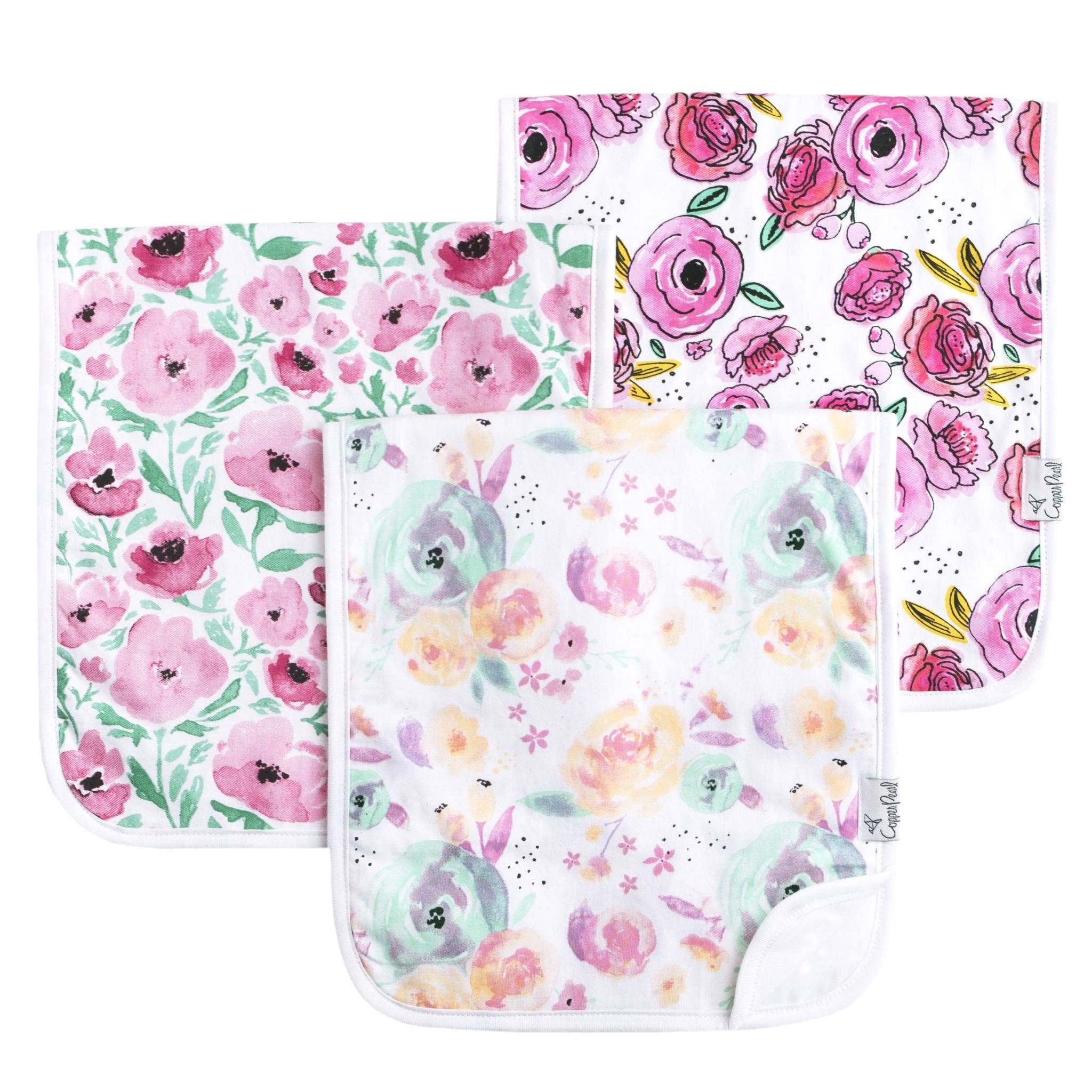 Copper Pearl - 3 Pack Premium Burp Cloths - Bloom