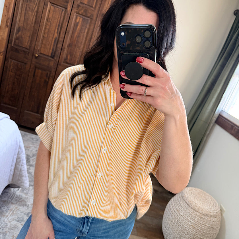 Striped Short Sleeve  Blouse