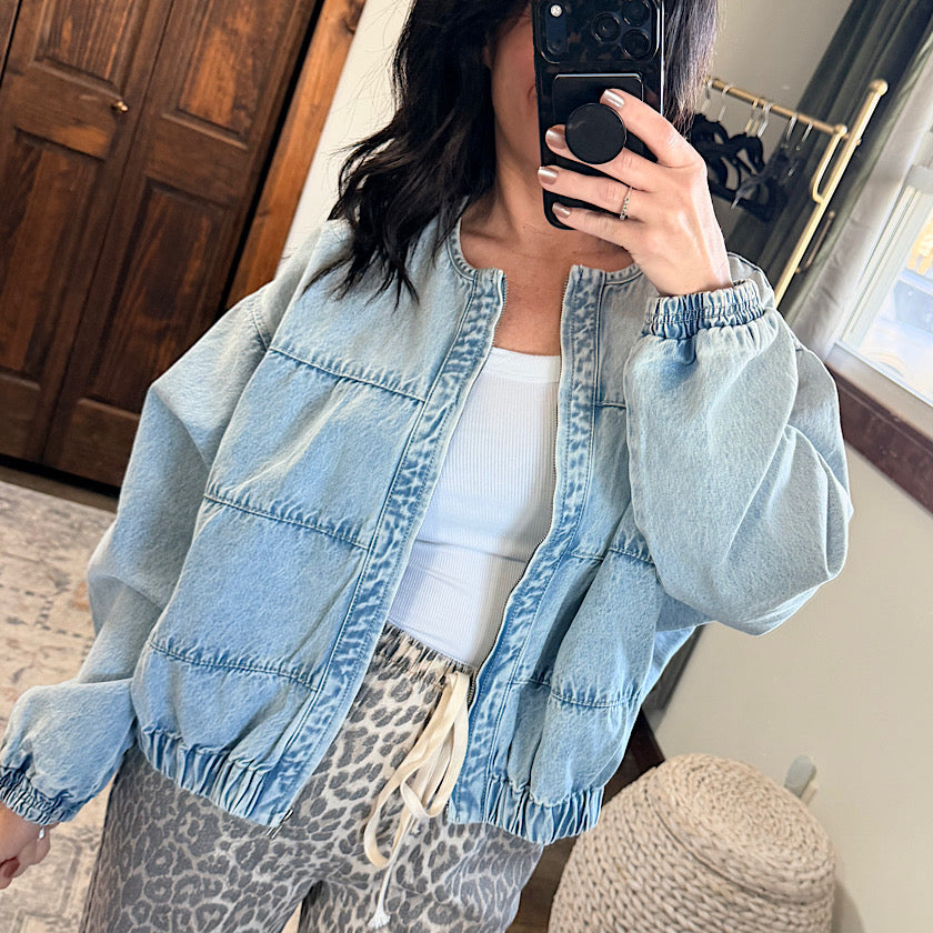 Washed Denim Bomber Jacket
