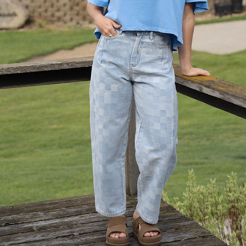 Checker Board Denim Barrels