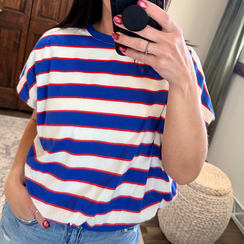 Blue/Red Stripe Bubble Hem Top