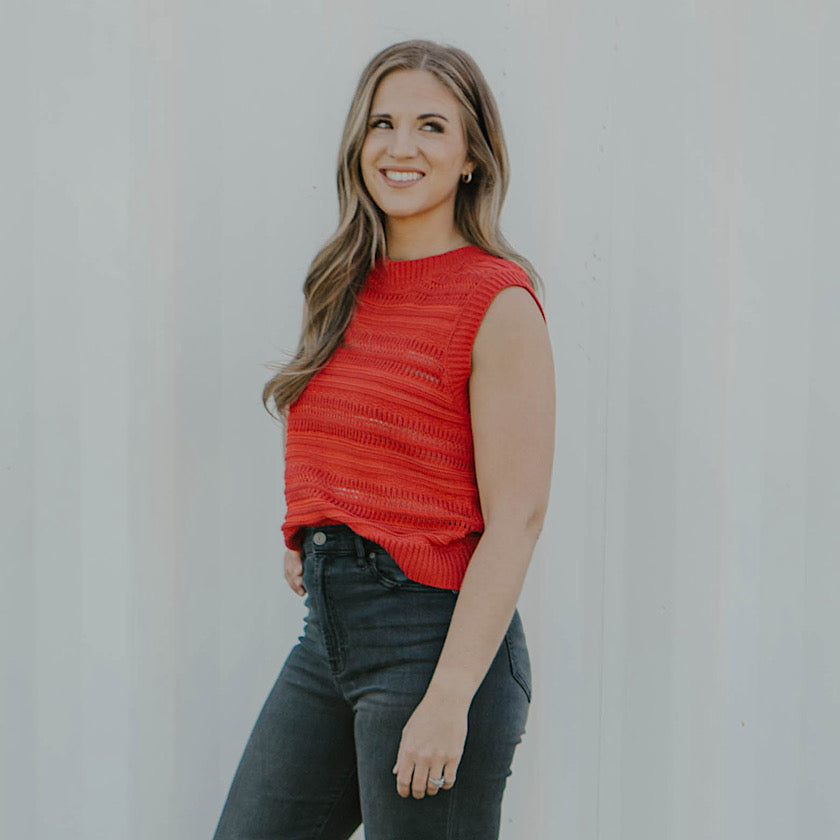 Red Crew Neck Sweater Vest