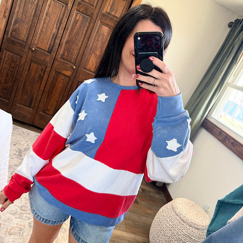 Mineral Wash Americana Flag Sweatshirt