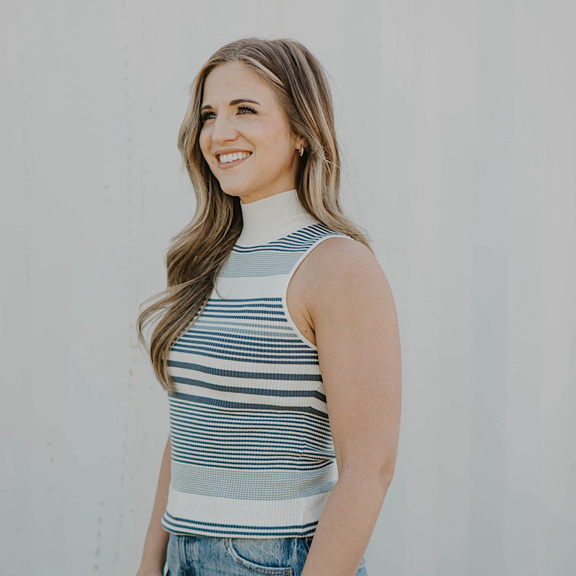 Navy Stripe Turtleneck Tank