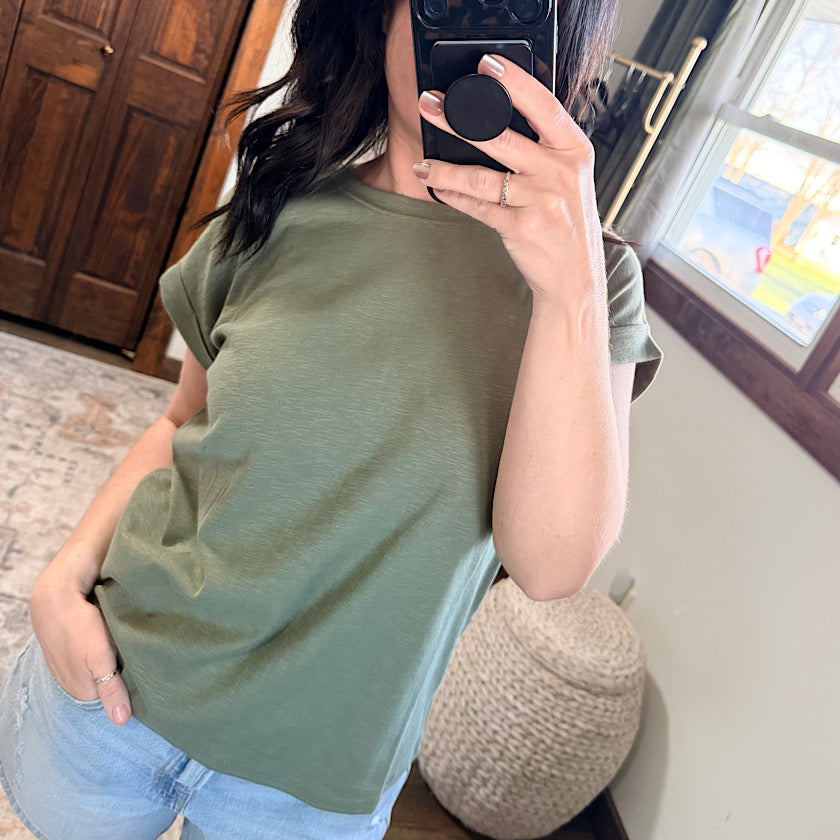 Lt Olive  Rolled Sleeve Tee
