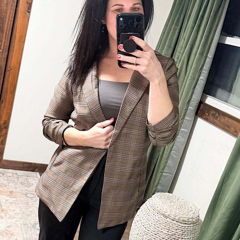 Plaid Rouched Blazer