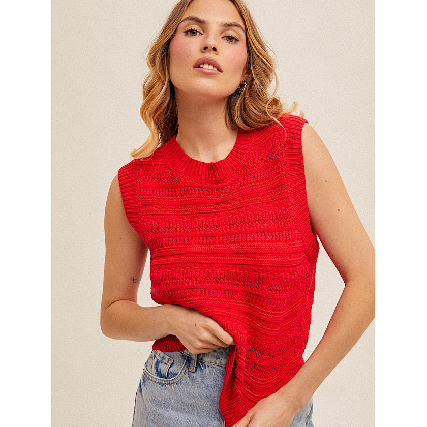 Red Crew Neck Sweater Vest