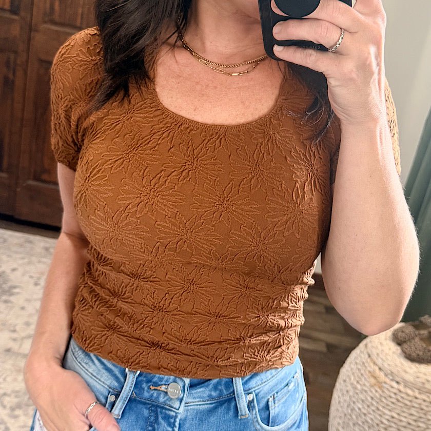 Brown Floral Patterned Seamless Top