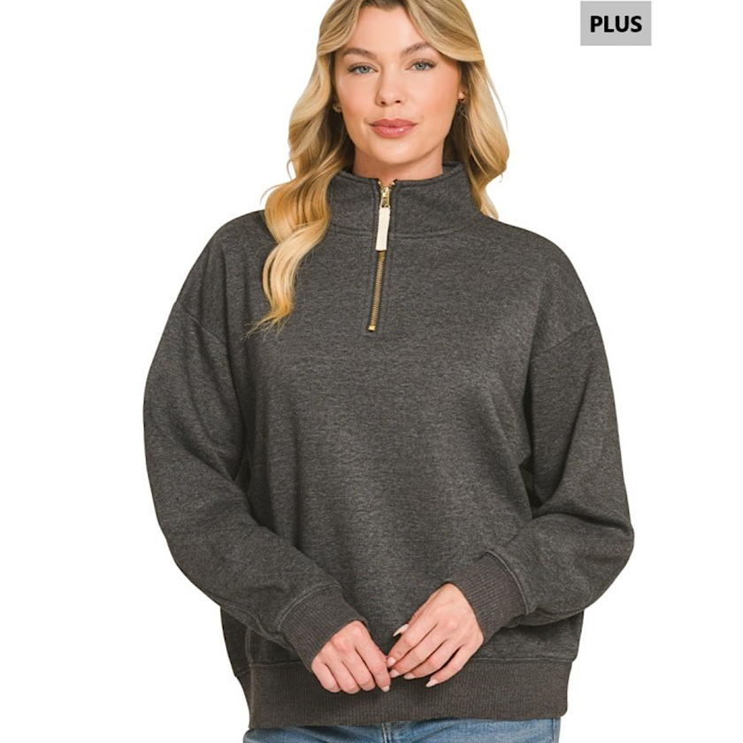 Black Acid Wash Half Zip Pullover
