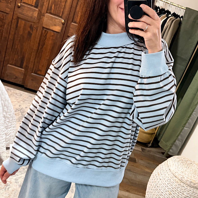 Dusty Blue/Brown Striped Pullover
