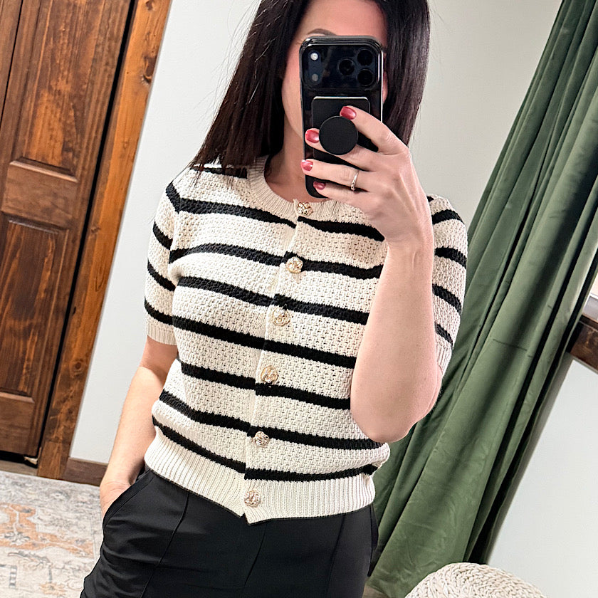 Retro Striped Button-Up Top