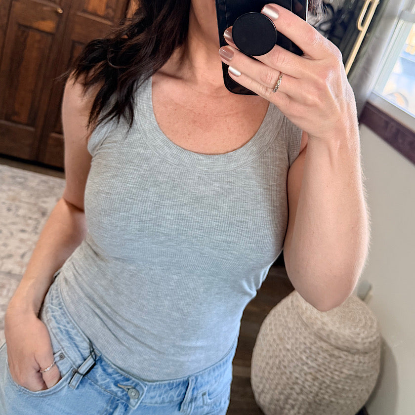 Heather Gray Ribbed Scoop Neck Tank