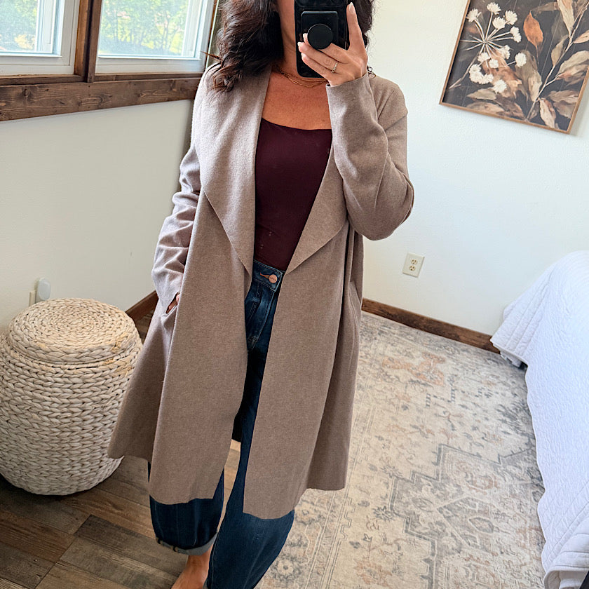 Mushroom Open Front Lineline Cardigan