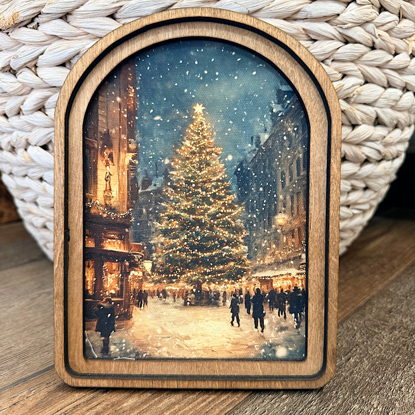 Arch Top Christmas Tree Main Street Framed Art