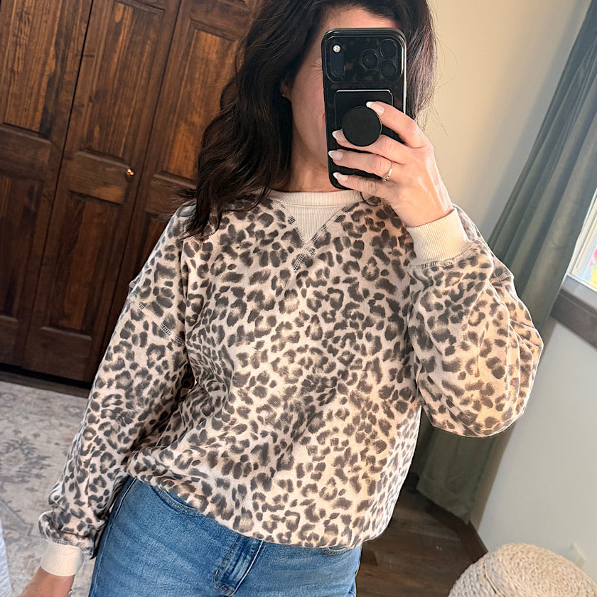 Cream Leopared Knit Top