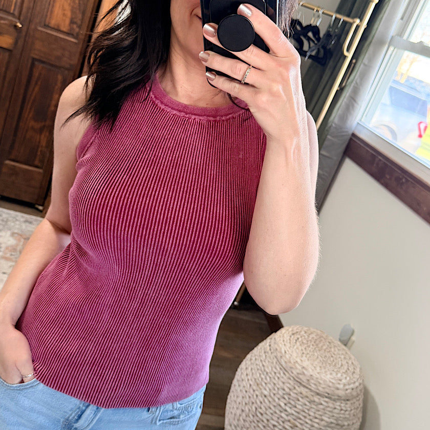 Cabernet Washed Ribbed Tank
