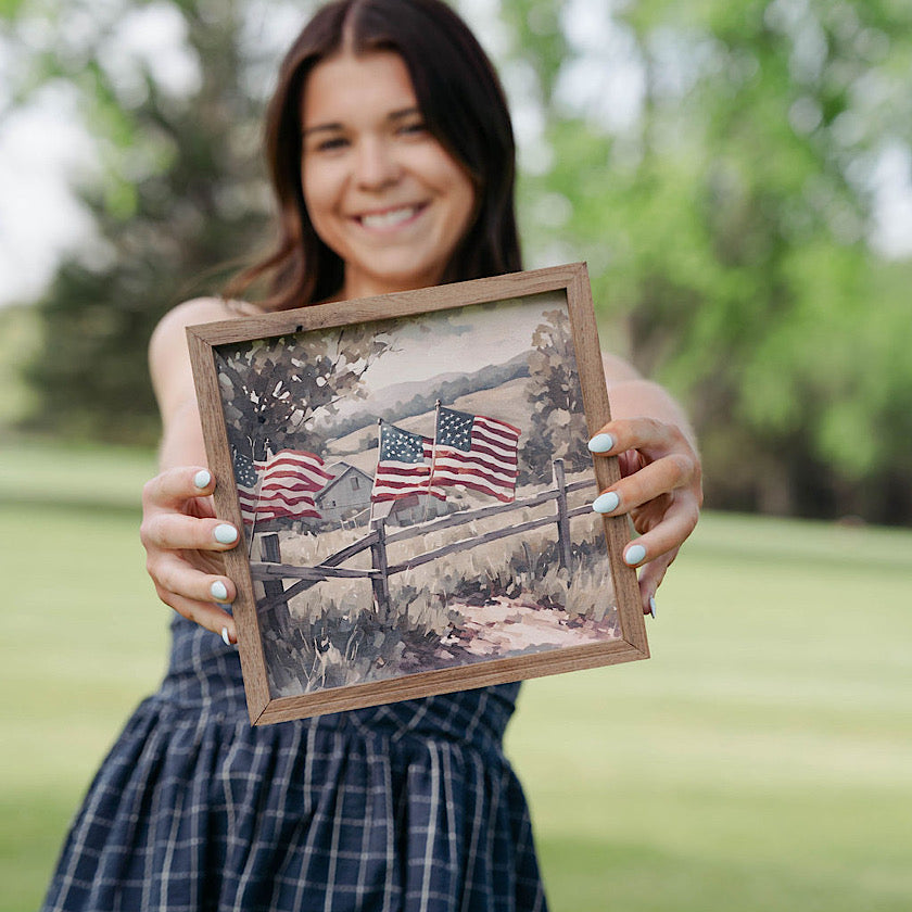 Flags On Wooden Fence Framed Art