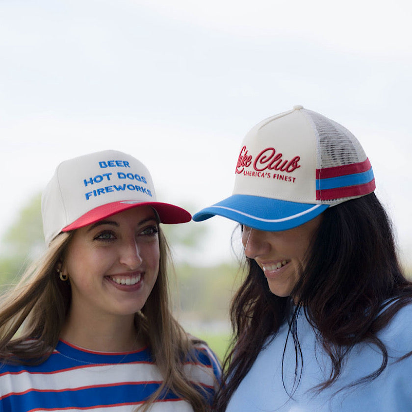 BEER HOT DOGS FIREWORKS Embroidered Trucker Hat
