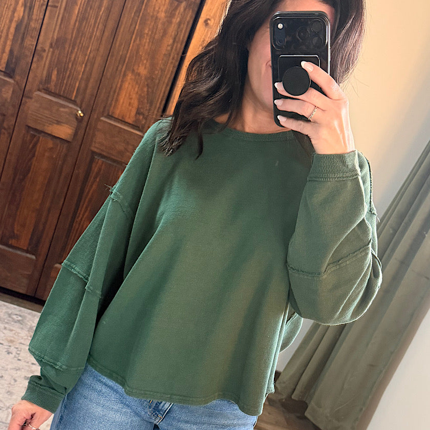 Dark Green Oversized  Crew Neck