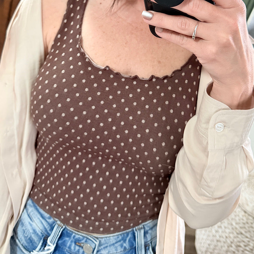 French Roast Polka Dot Edge Crop Top