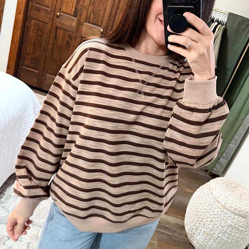 Taupe Combo Melange Stripe Pullover