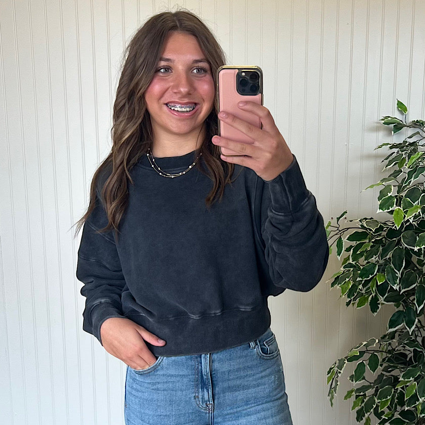 Mineral Wash Luxe Cropped Sweatshirt