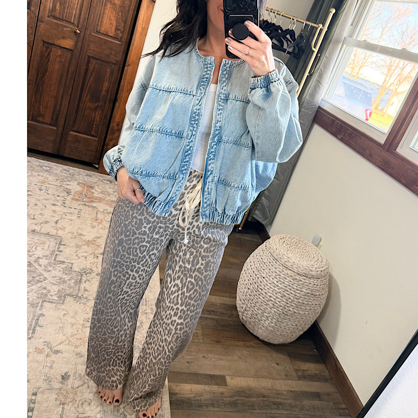 Washed Denim Bomber Jacket