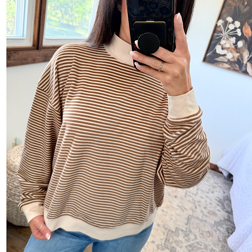 Natural/Mocha  Stripe Mock Neck