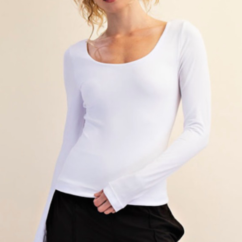 White Long Sleeve Round Neck Top