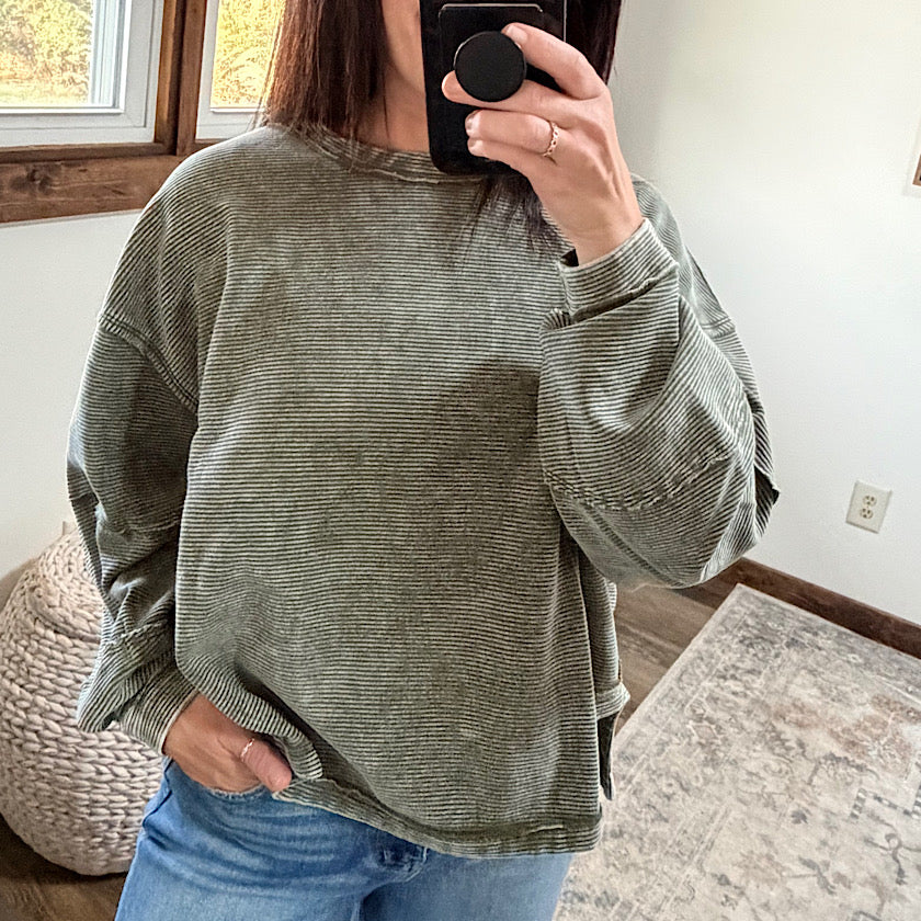 Olive Exposed Seam Pullover