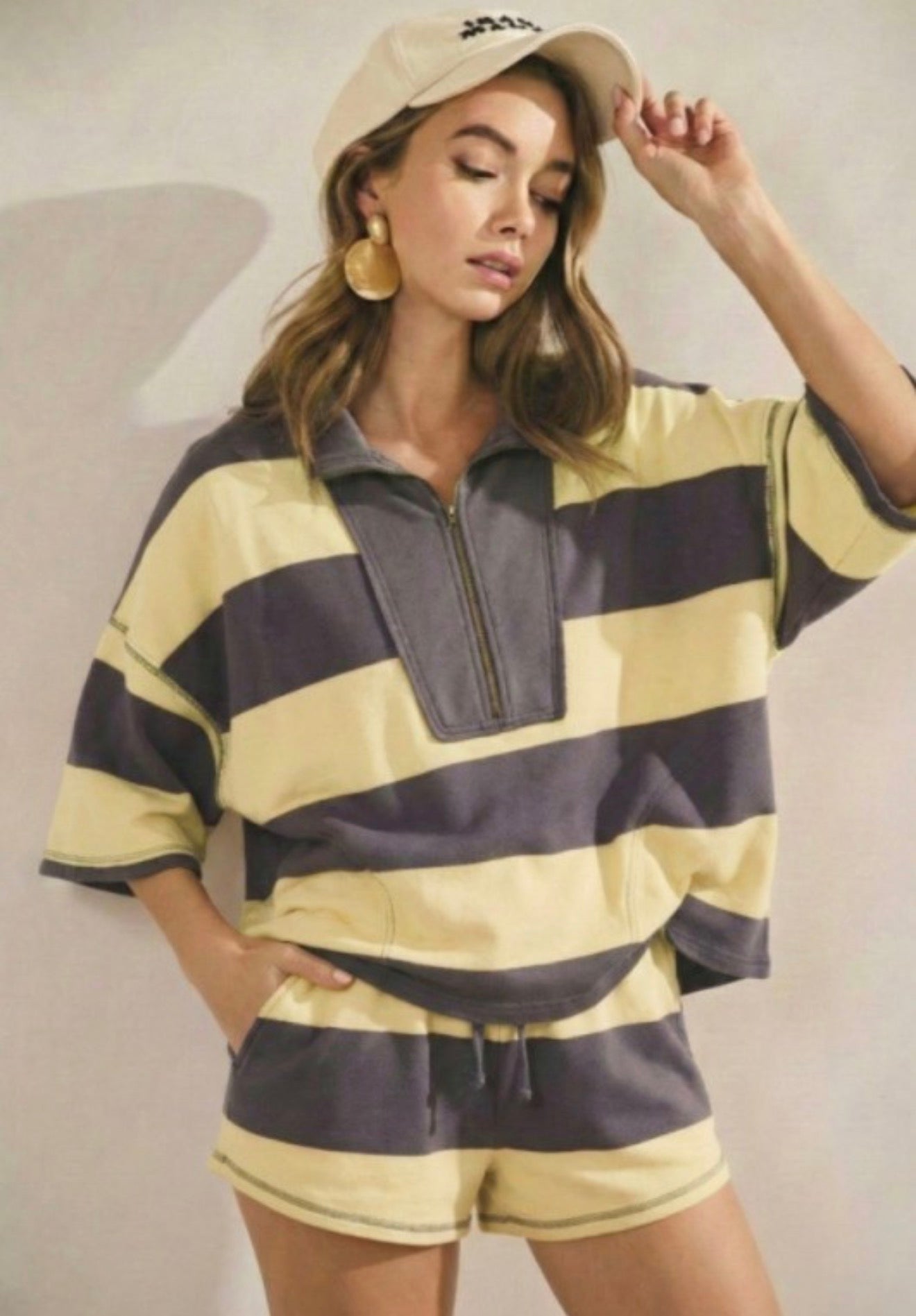 Charcoal/Yellow Vintage Stripe Short Set
