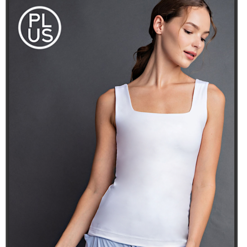 White Square Neckline Tank - Curvy