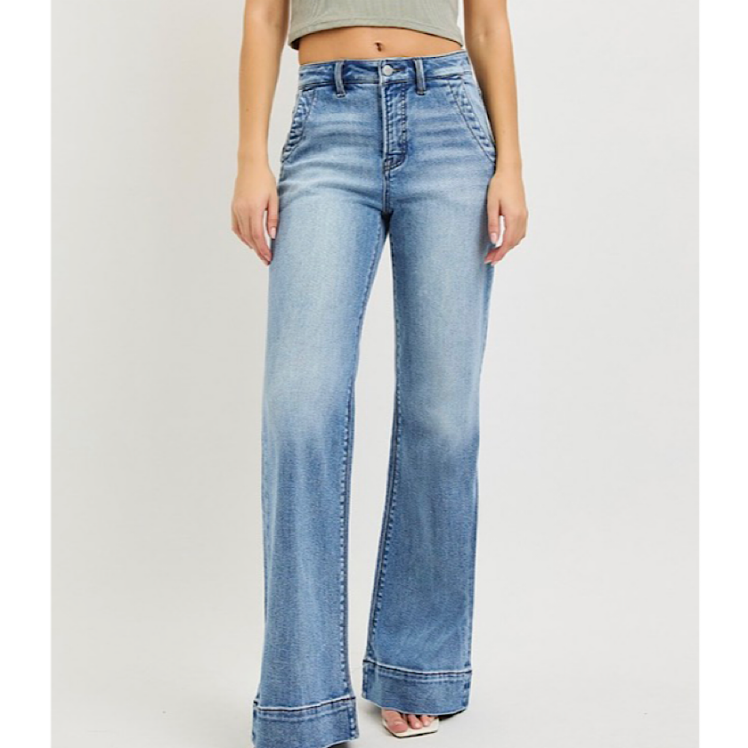 Risen Wide Hem Flare Jeans 32"