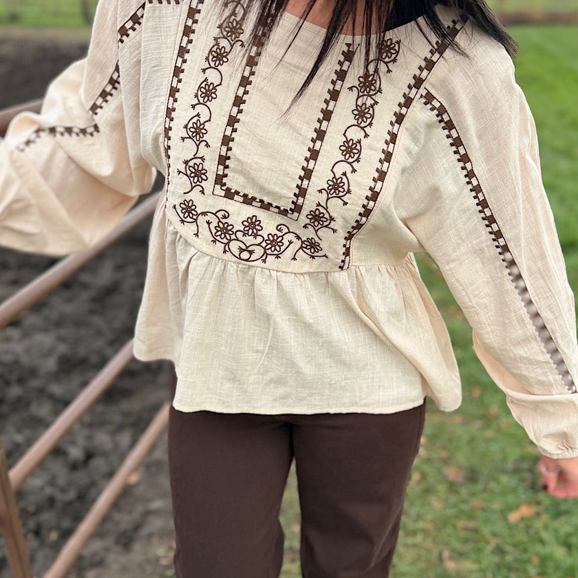 Oatmeal Embroidered Blouse