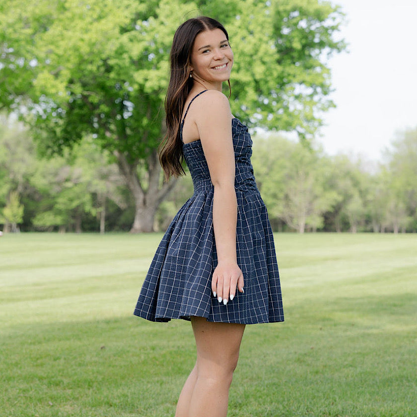 Navy Textured Button-Front Mini Dress