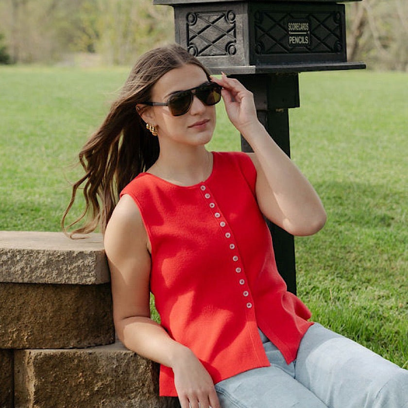Cherry Peplum Button Up Tank