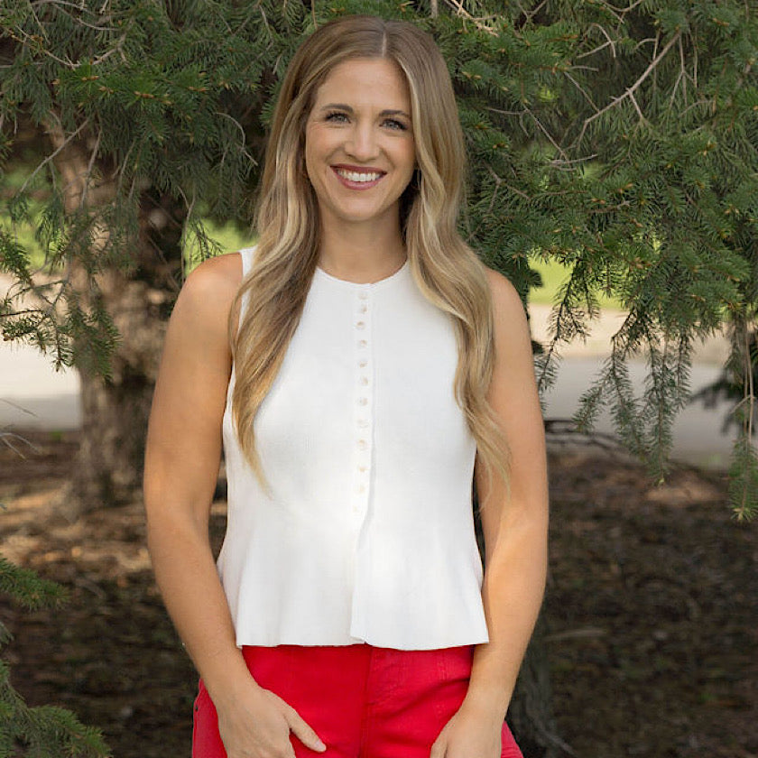 Off White Peplum Button Up Tank