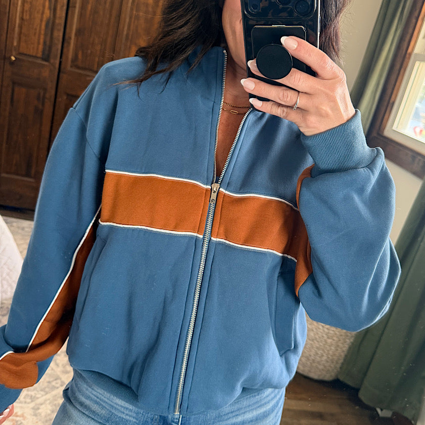 Navy/Rust Retro Stripe Track Jacket