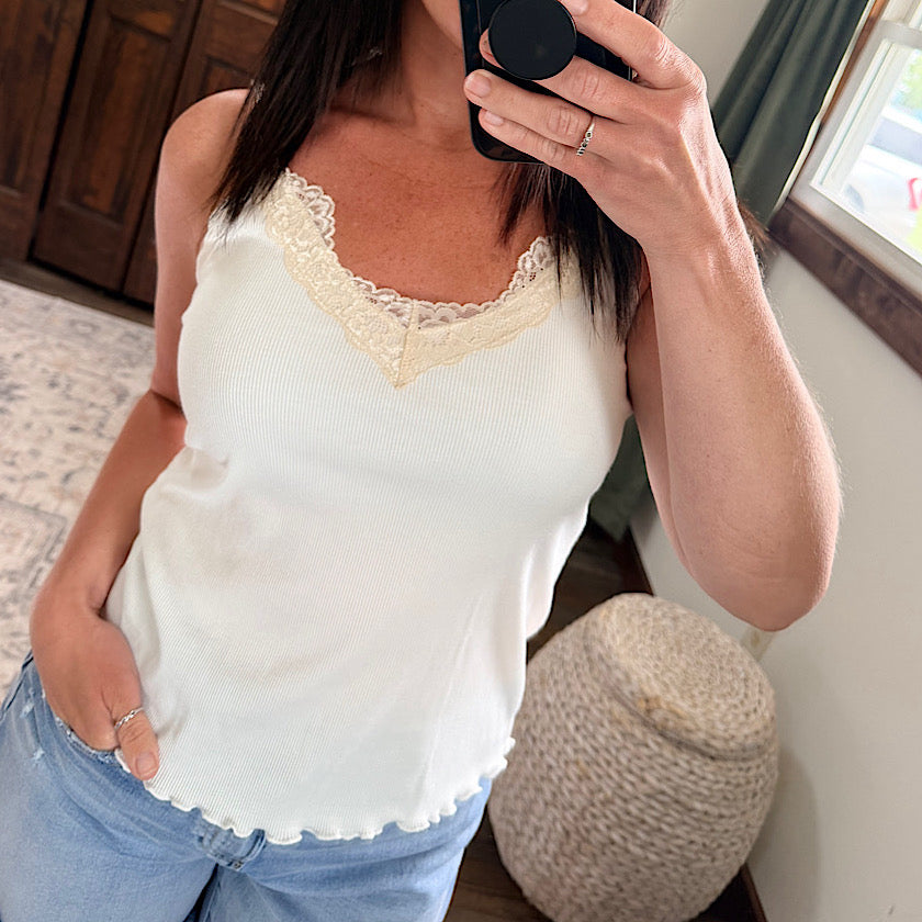 Off White Lace Tank Top
