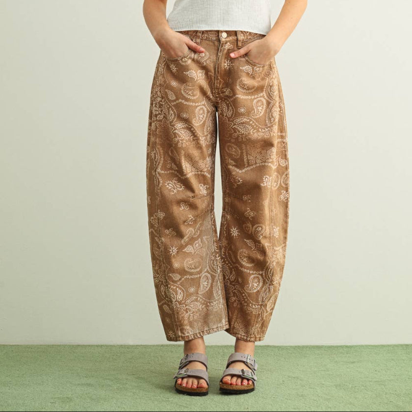 Paisley Print Washed Denim Barrels