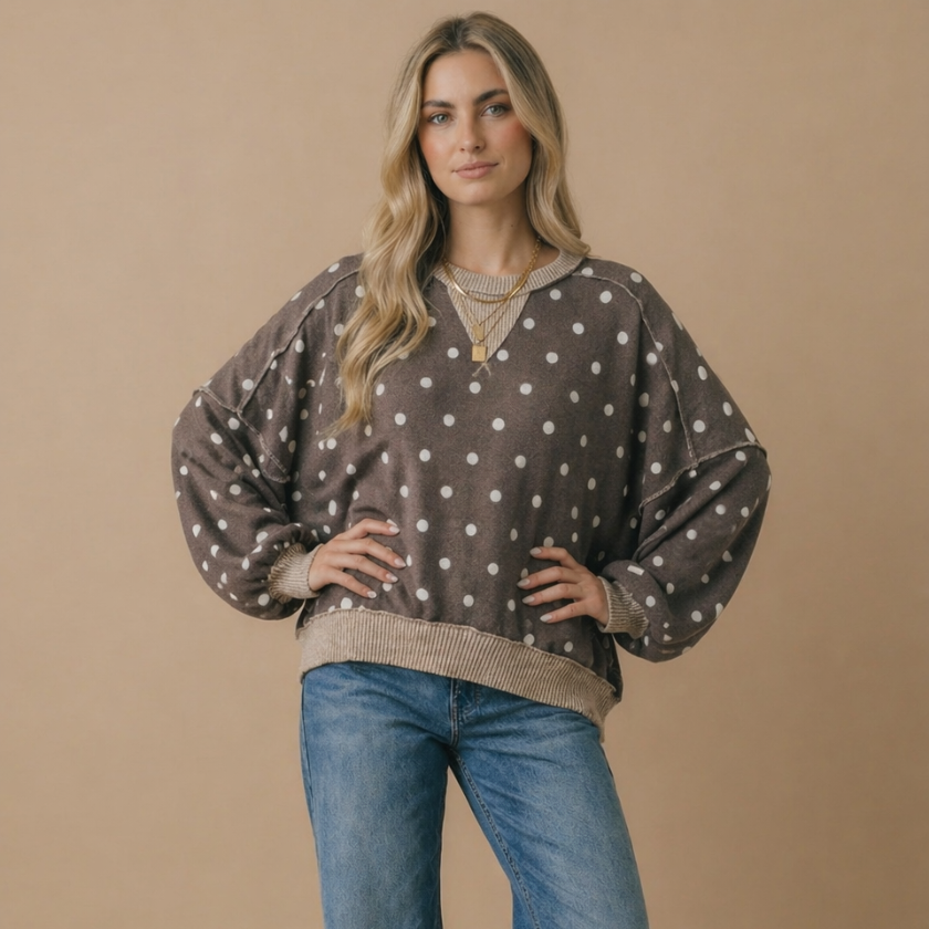 Polka Dot Reverse Stitch Pullover