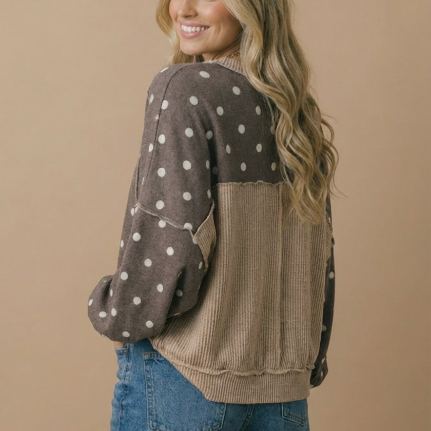 Polka Dot Reverse Stitch Pullover