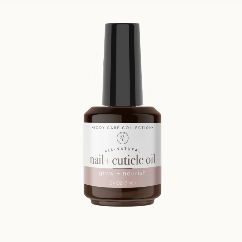 Bottle of nail and cuticle oil on a white background