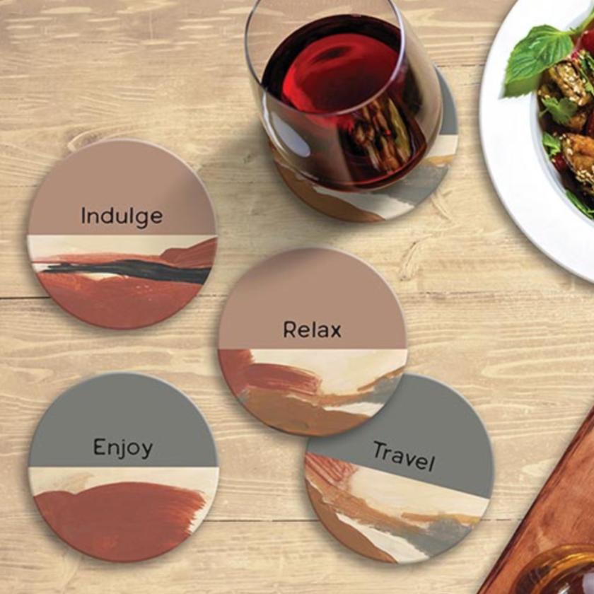 Travel, Relax, Indulge, Enjoy Coaster Set