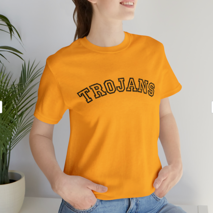 Trojans Distressed Gold Bella Canvas Short Sleeve Tee